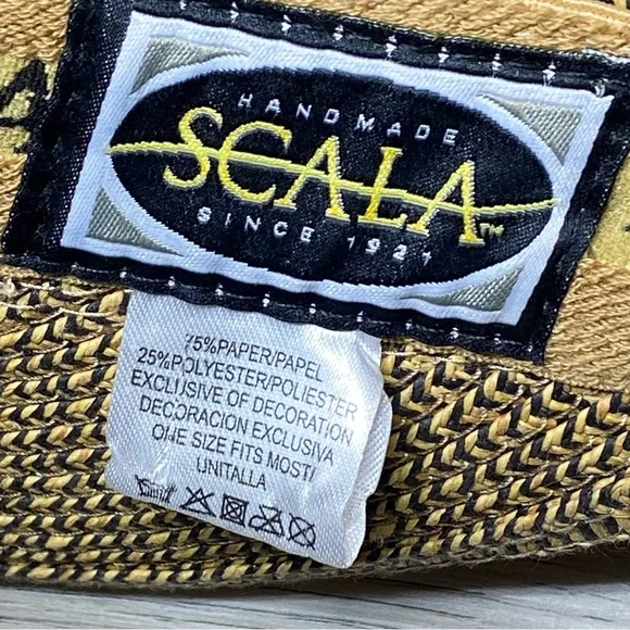 Scala Straw Visor Hat Women’s One Size Adjustable Tan/Black SunHat Golf Beach - Picture 8 of 11